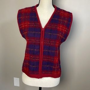 Karen Scott  Wool Blend Full Zip Plaid Sweater Vest  Size L
